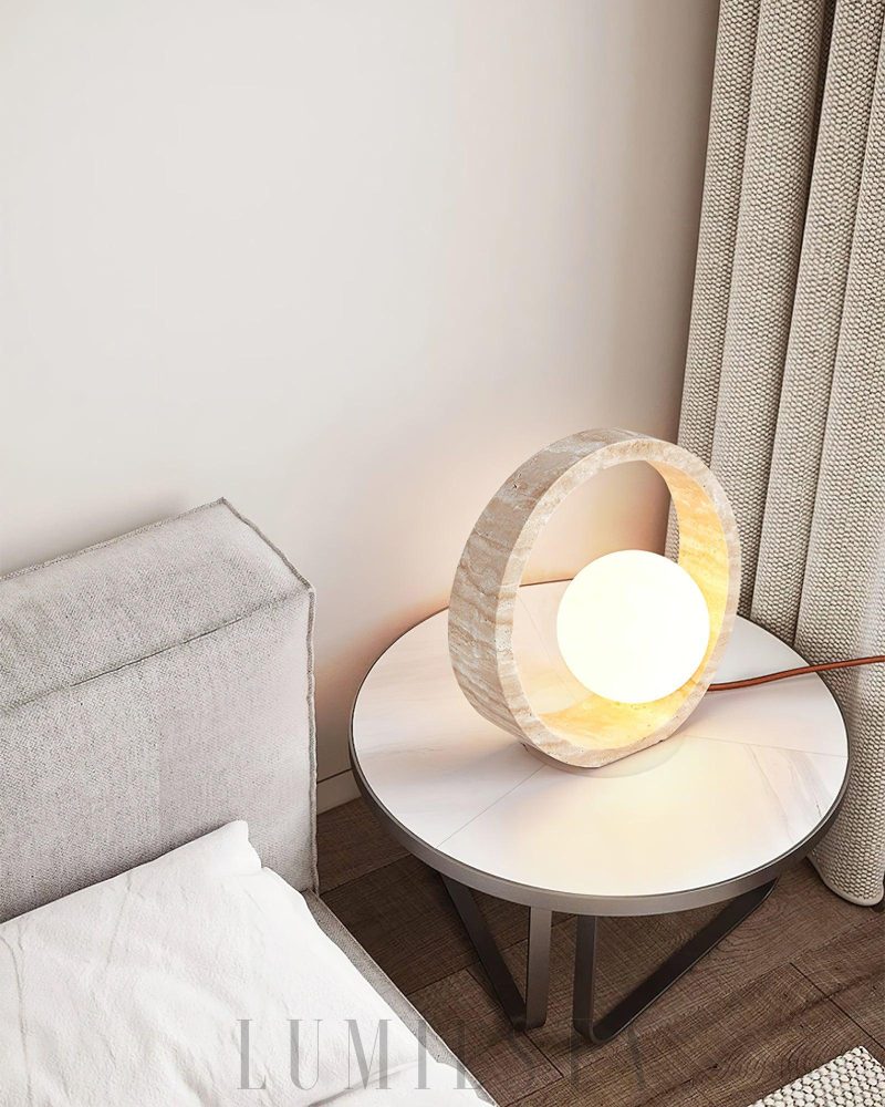Lampa Stołowa Ring Travertine Q Okrągła Beżowa 25cm