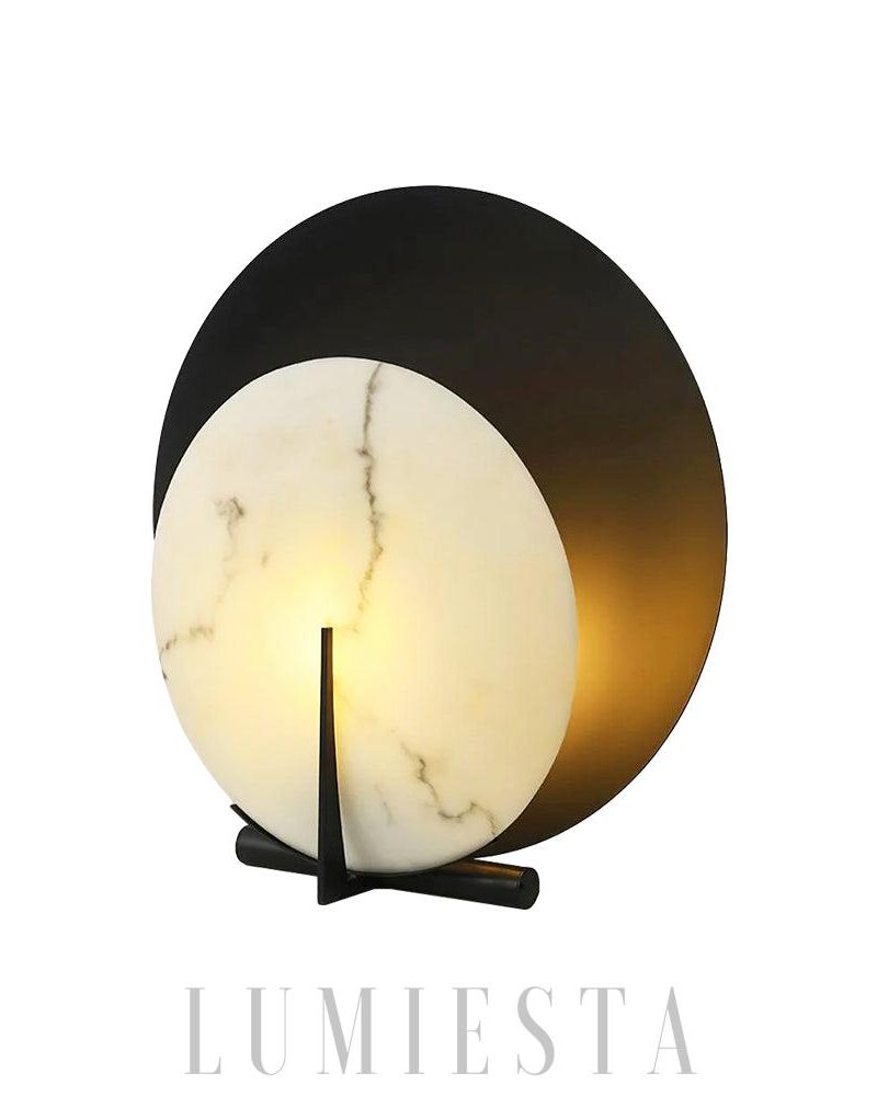 Lampa stołowa Asteria w kształcie okręgu z alabastru czarna i biała