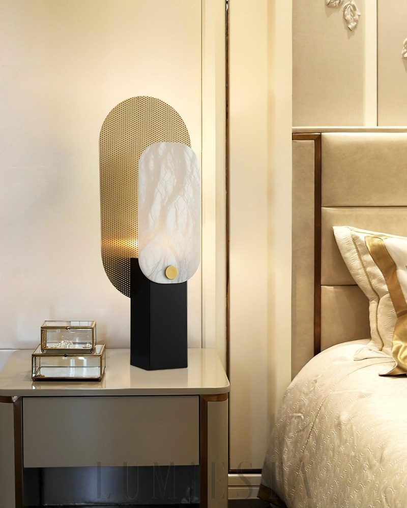 Lampa Stołowa Alabaster Nowoczesna Altai Czarna Biała Złota