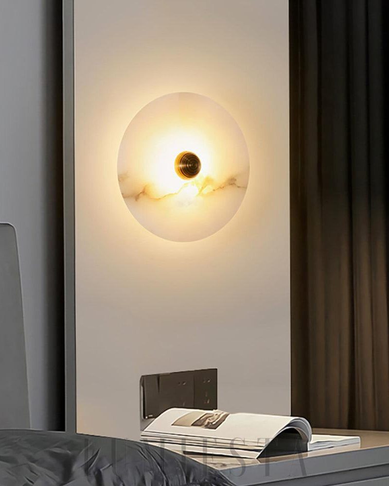 Lampa Ścienna Okrounda Alabastrowa Złoto Biała Ciepła Zimna
