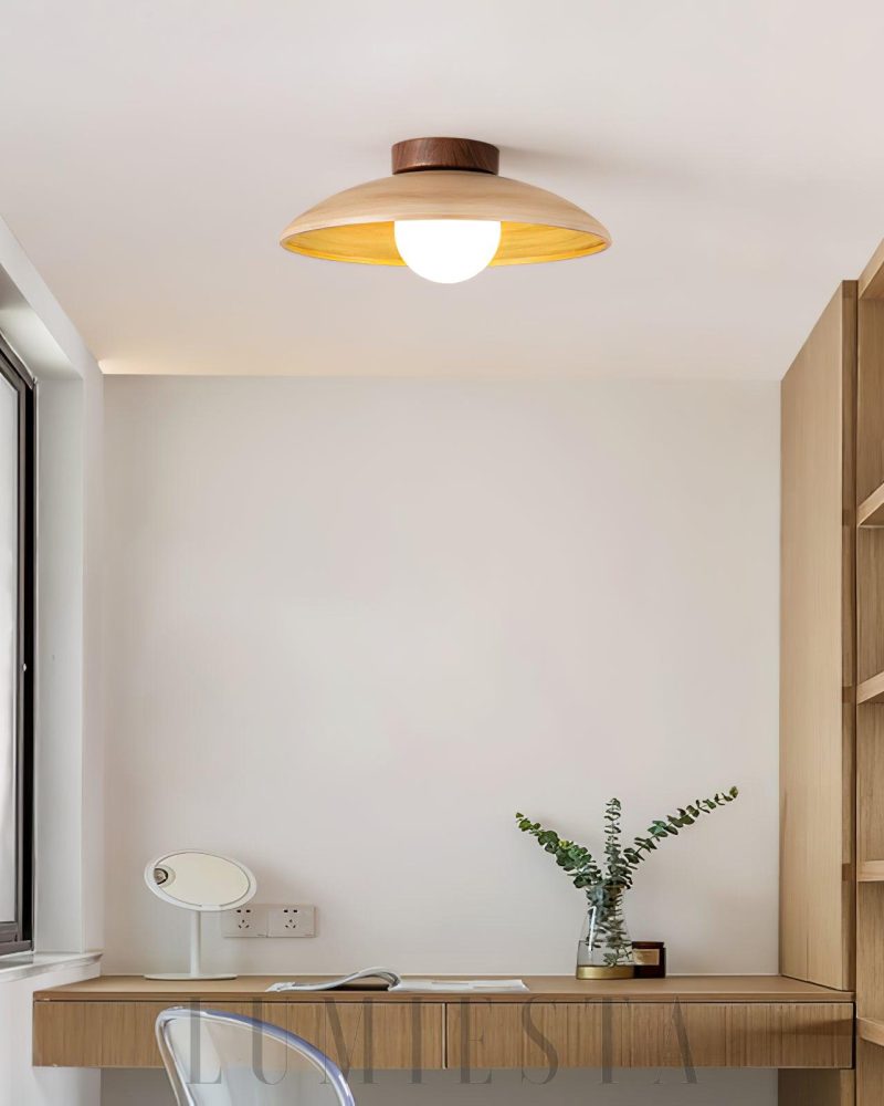 Lampa sufitowa vintage z drewna o średnicy 30 cm beżowa