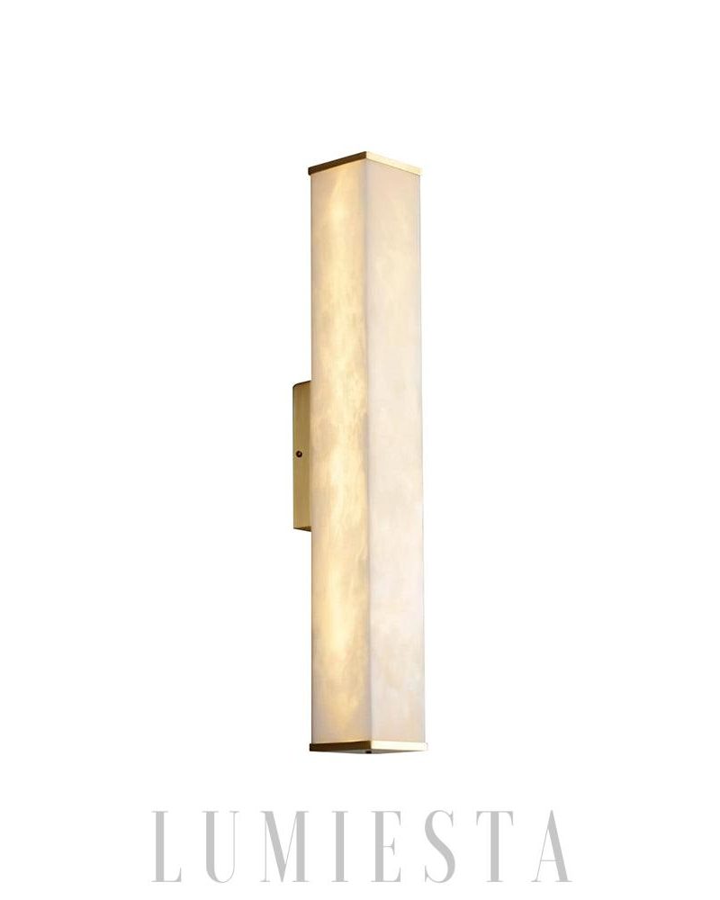 Nowoczesna lampa ścienna Cuboid z alabastrem w mosiądzu