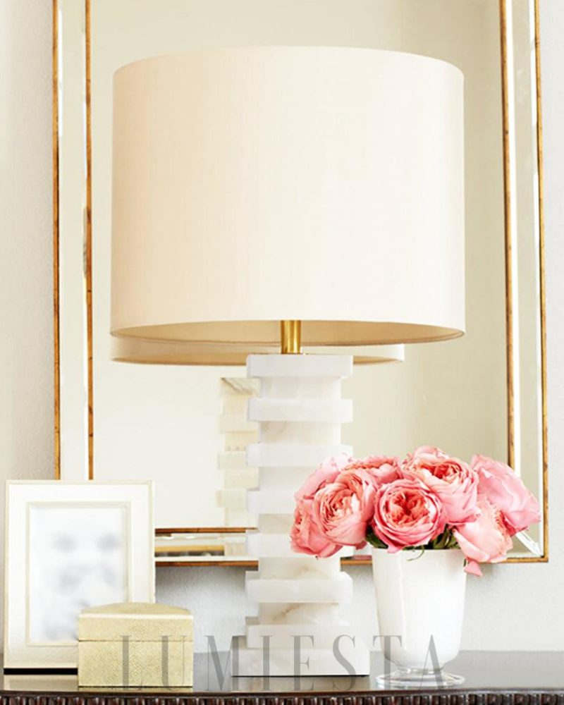 Lampa stołowa z alabastru w nowoczesnym stylu 65 cm biała