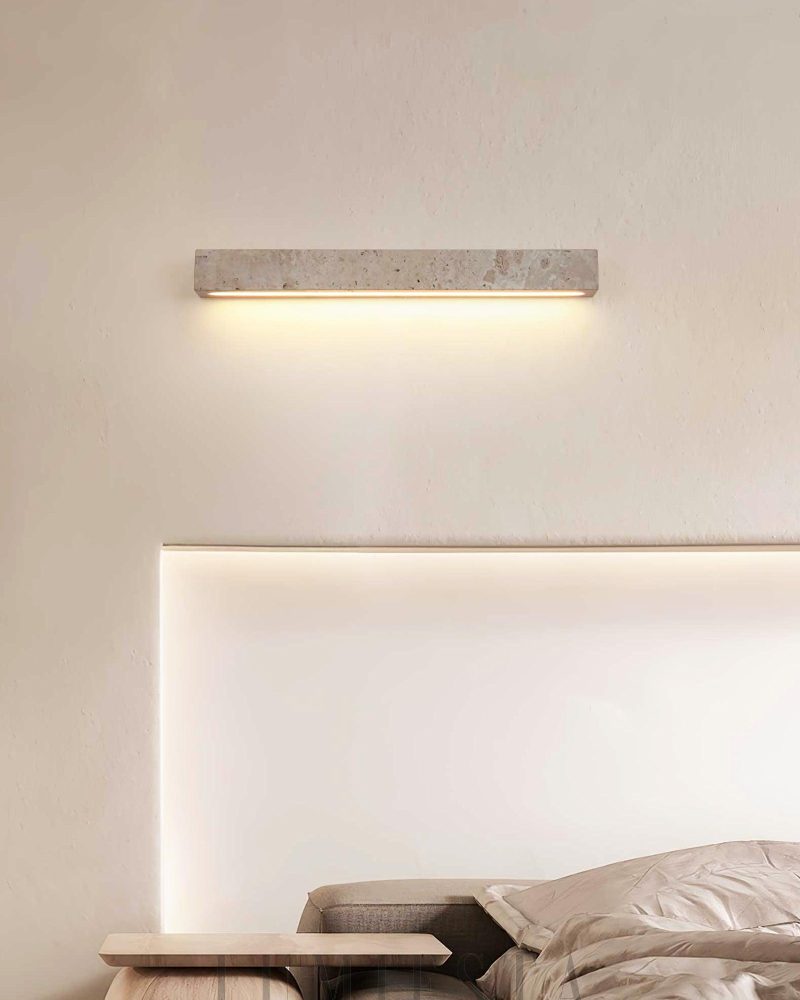 Beżowa prostokątna lampa ścienna Travertine Stravik 48cm 58cm