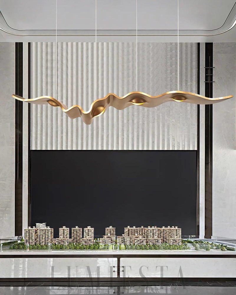 Lampa wisząca Złoty Ribbon Chandelier nowoczesny styl 160cm 210cm 260cm