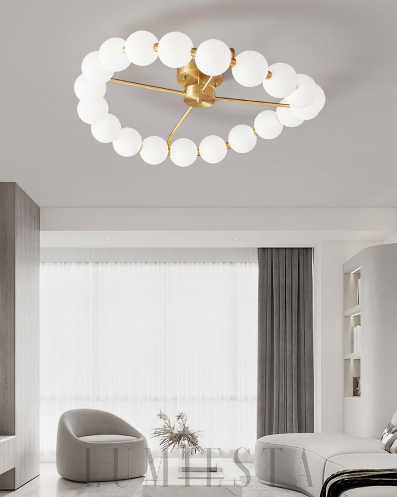 Lampa sufitowa z perłami okrągła mosiężna 51cm 65cm 80cm 96cm