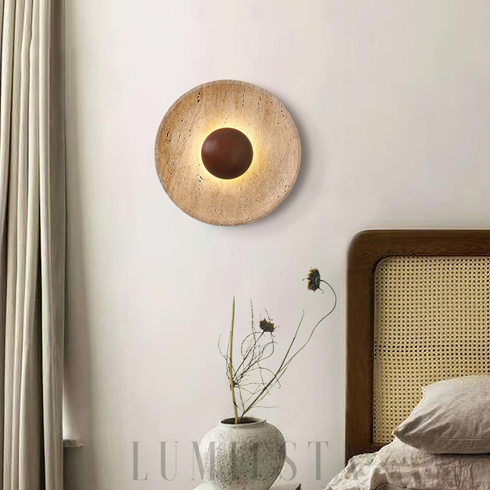 Lampa Ścienna Halo z Travertynu Okrągła Beżowa 25cm