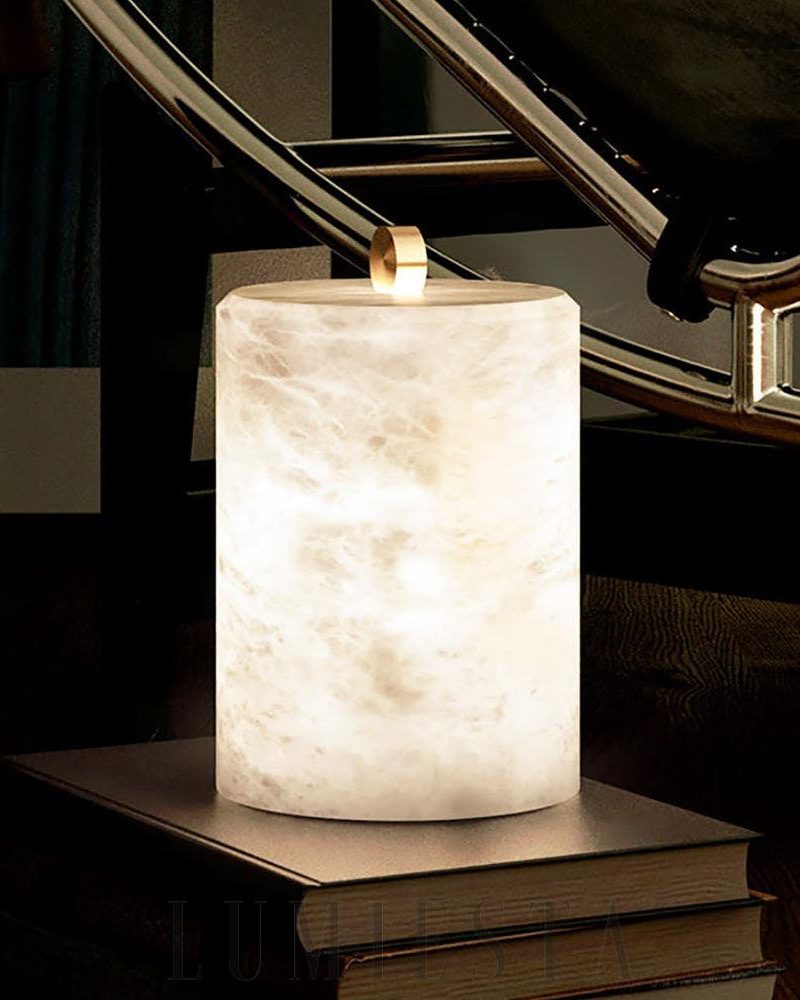 Lampa stołowa cylindryczna z alabastru biała 12 5cm 20cm