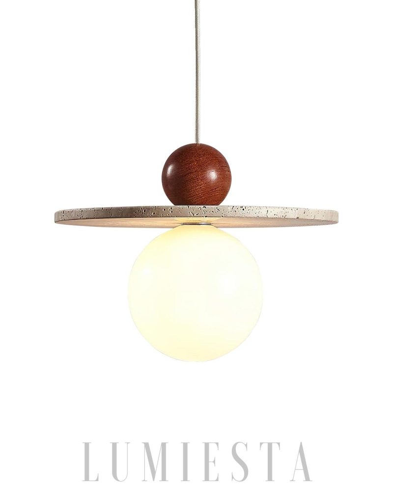 Lampa wisząca Ora w stylu nowoczesnym z travertynu i drewna