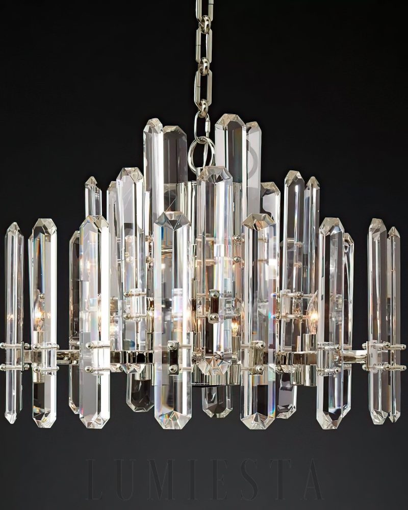 Lampa wisząca Browning Prism okrągła 62 cm z mosiądzu i szkła