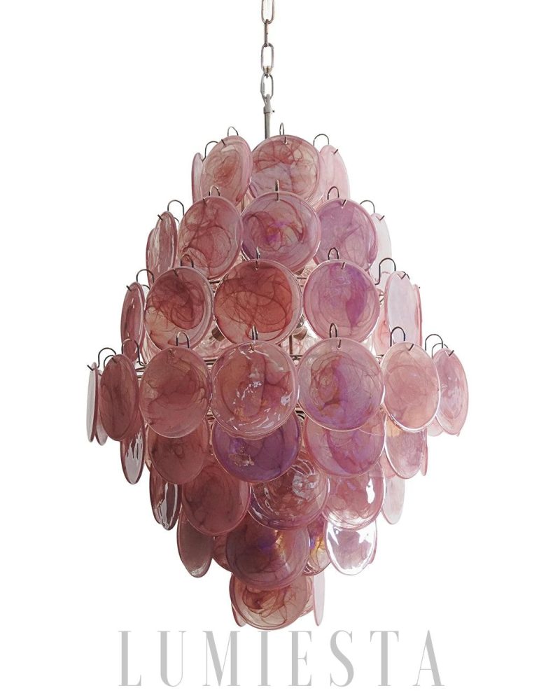 Lampa wisząca Vintage Murano Różowy Dysk 75cm w stylu retro