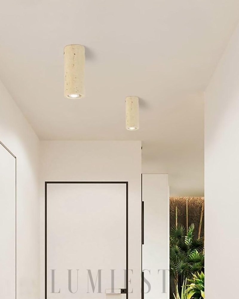 Lampa sufitowa cylindryczna Wabi Sabi z trawertynu beżowa