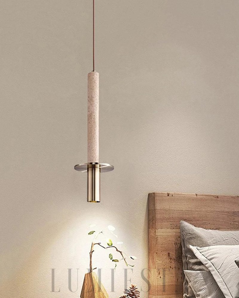 Stylowa lampa wisząca z trawertynu ciepłe i zimne światło