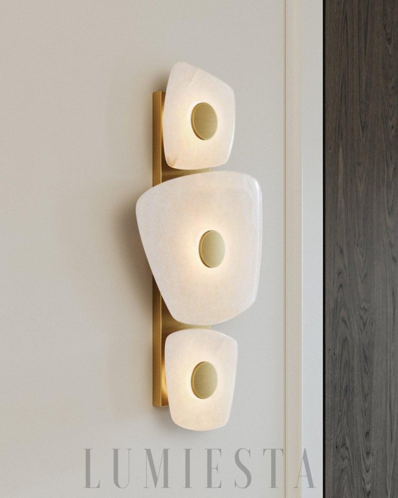 Lampa Ścienna Alabaster Holmdel Biała Złota Ciepłe Światło 29cm