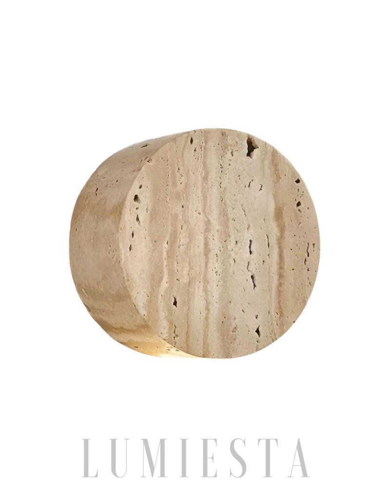 Beżowa okrągła lampa ścienna z travertynu 10cm vintage