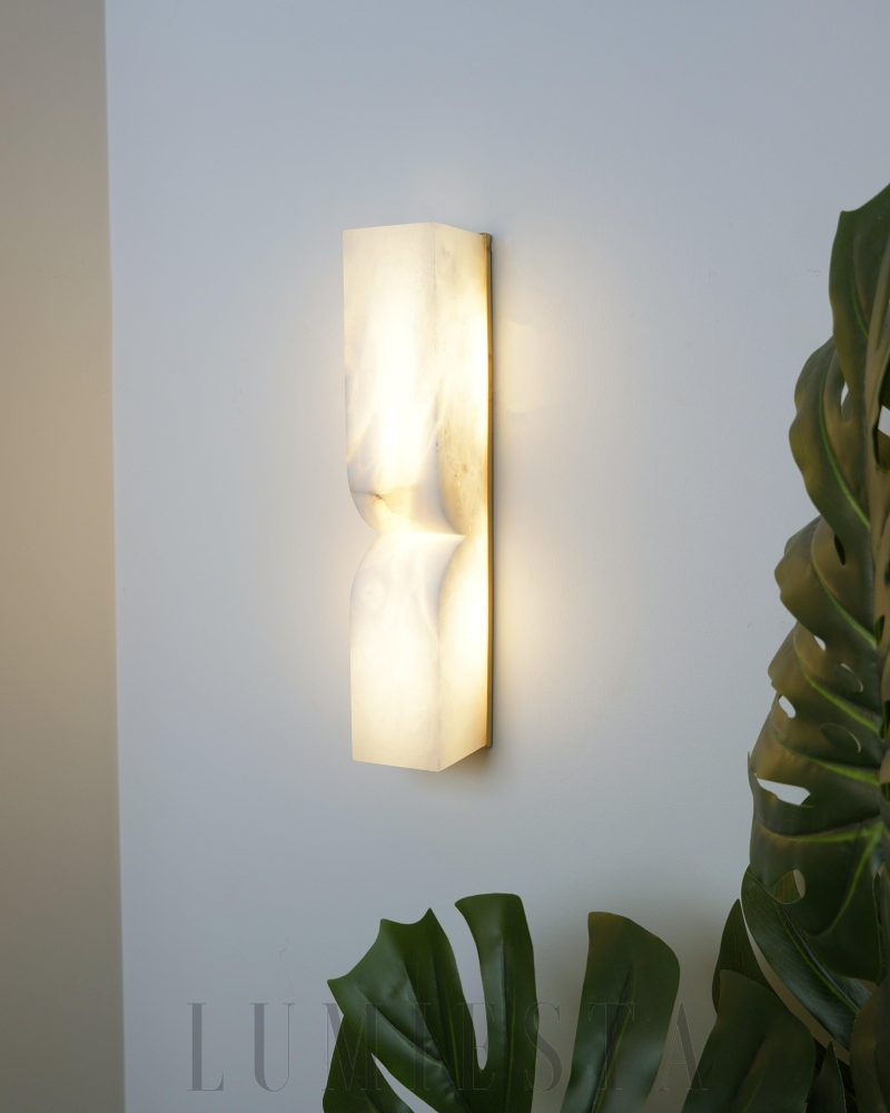Lampa ścienna alabastrowa prostokątna z ciepłym światłem