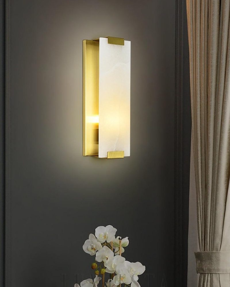 Lampa ścienna Alabaster Roux styl retro mosiądz biały czarny