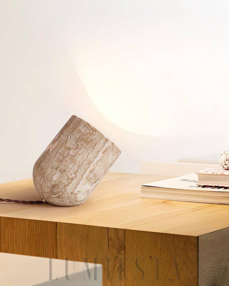 Lampa stołowa Cylinder Amidori z żółtego trawertynu 17cm
