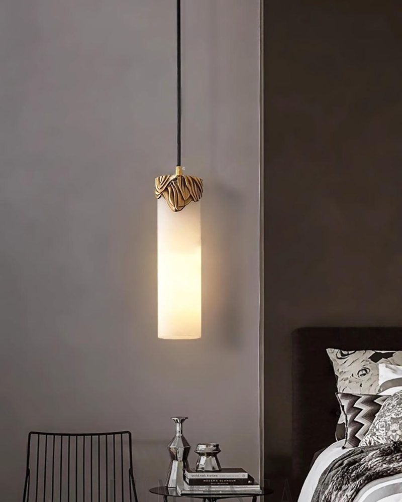 Lampa wisząca cylindryczna Dansani Lyra z alabastru mosiądzu