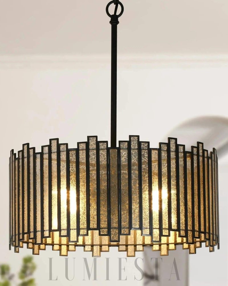 Lampa sufitowa Hemaaolay Czarna w kształcie bębna 40cm 48cm