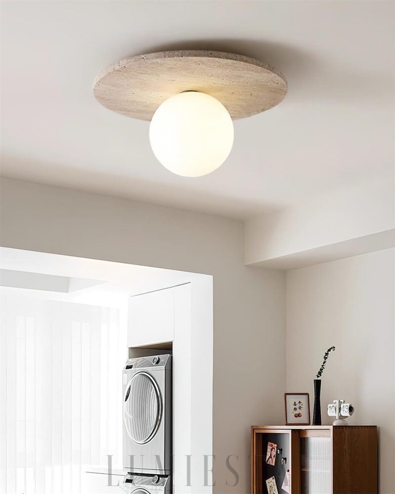 Beżowa lampa sufitowa Tanner Disc z travertynu 25cm