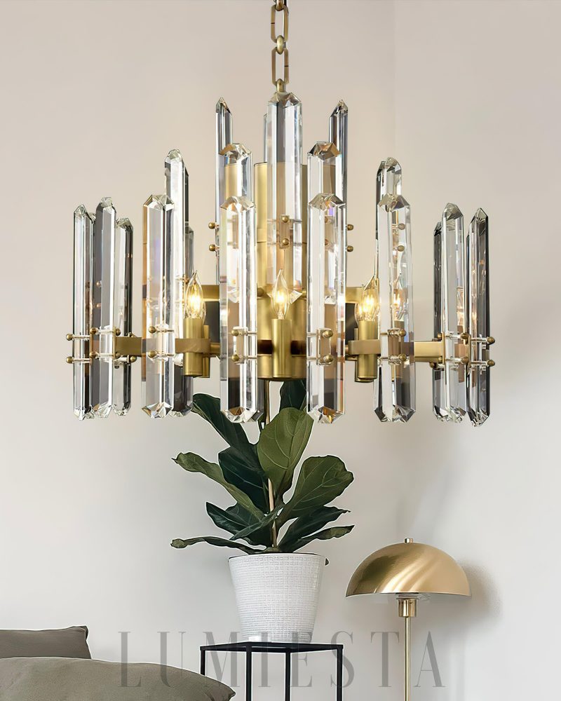 Lampa wisząca Browning Prism okrągła 62 cm z mosiądzu i szkła