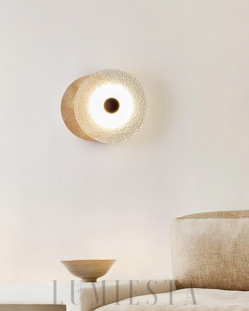 Lampa ścienna Aurora w kształcie okrągłym z travertynu 33cm