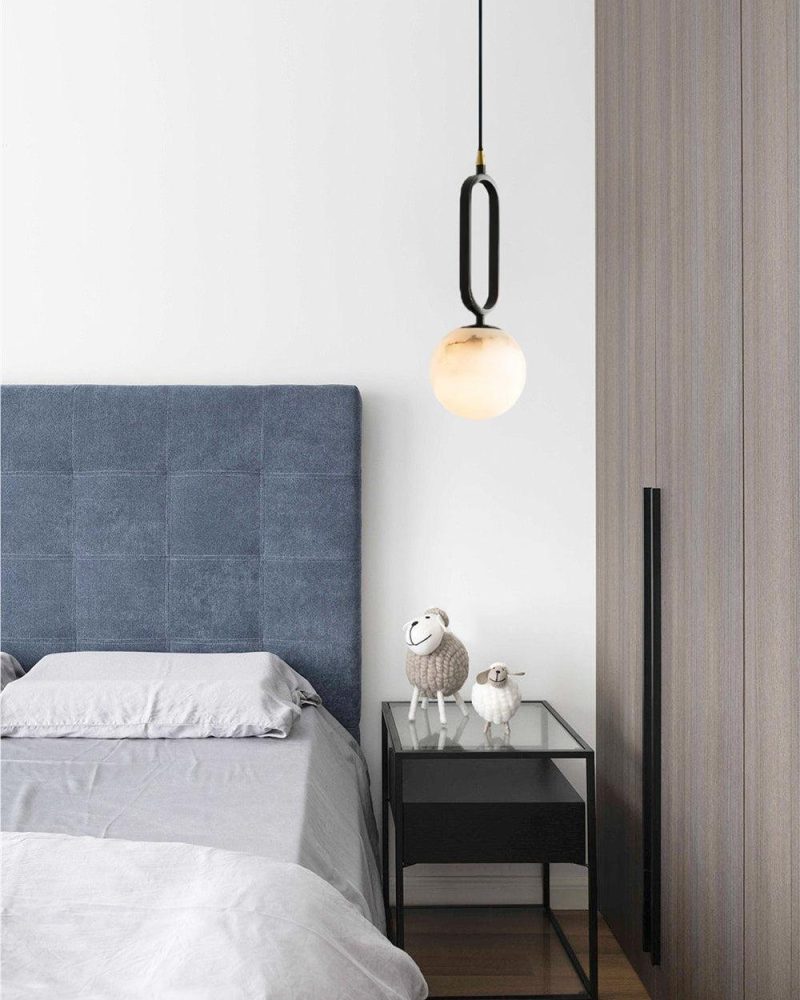 Lampa wisząca Alabaster w kształcie owalu czarna biała 15cm