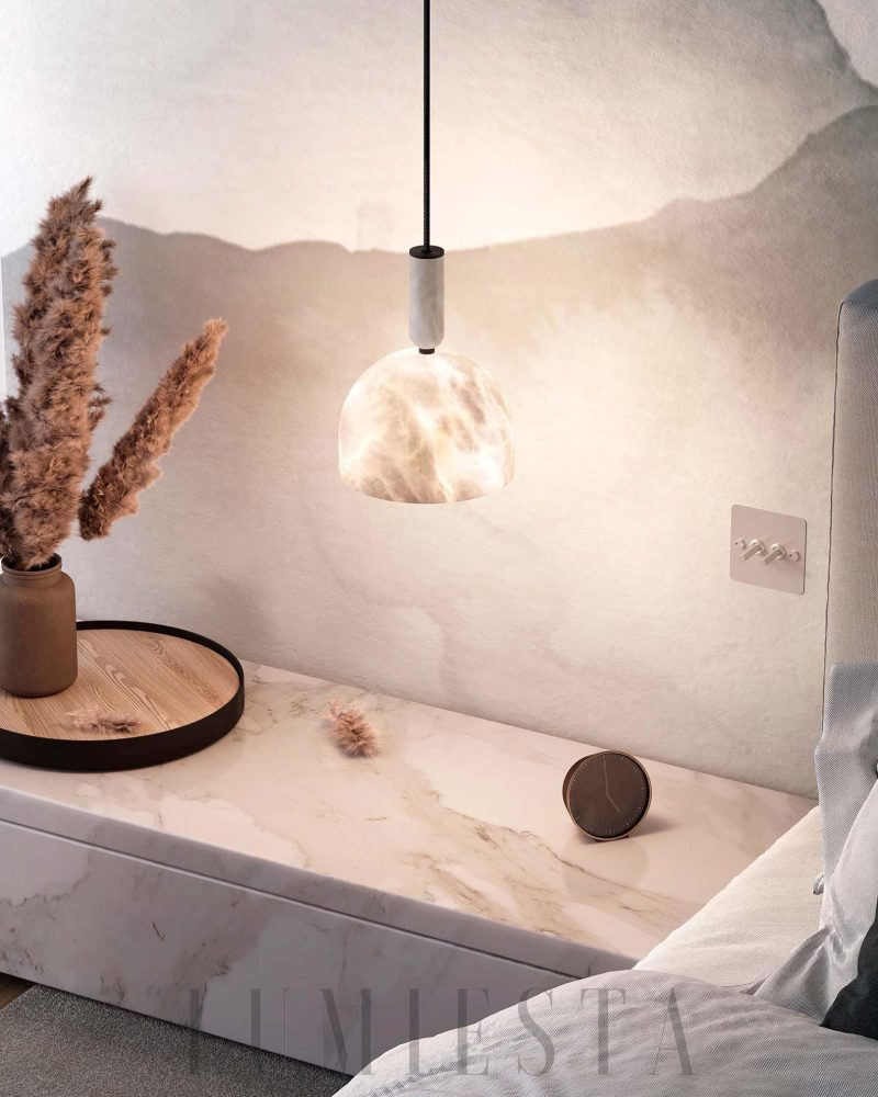 Lampa wisząca Blair z alabastru w białym kolorze 20cm