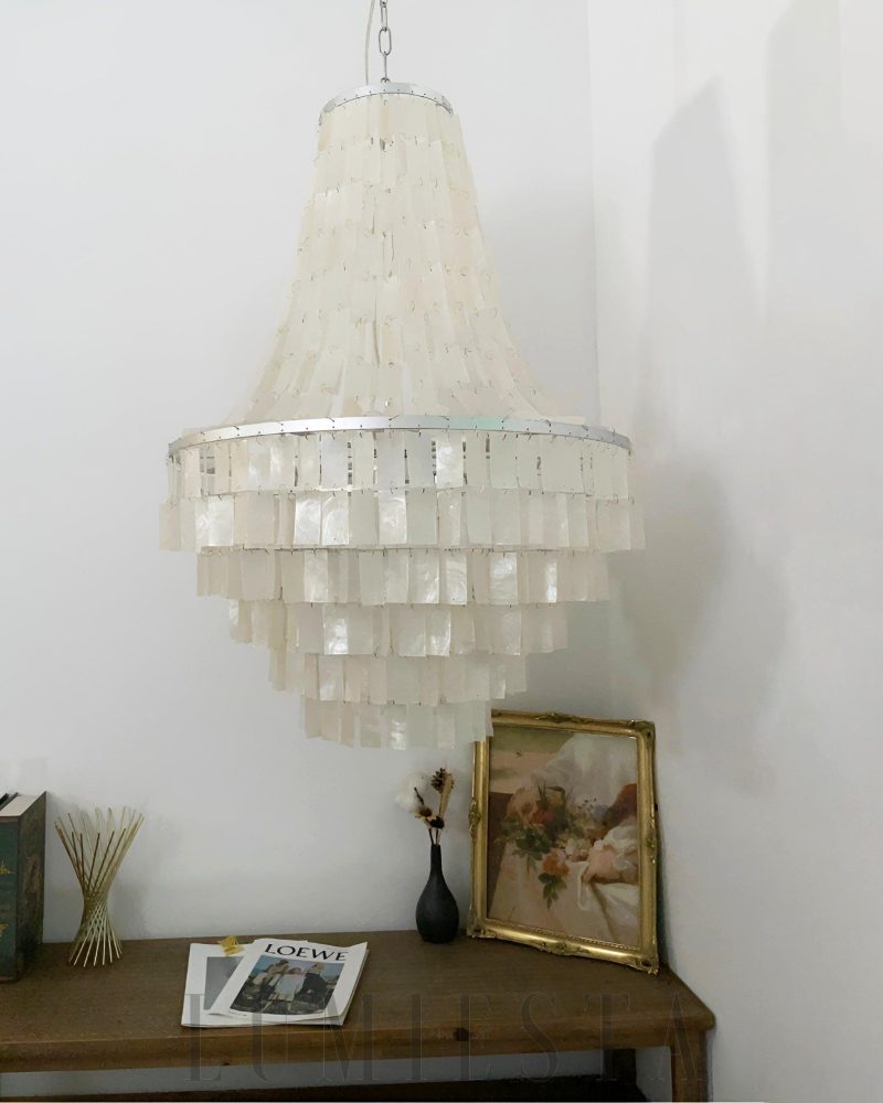 Lampa wisząca Boho z naturalnych muszli Capiz 45cm 65cm