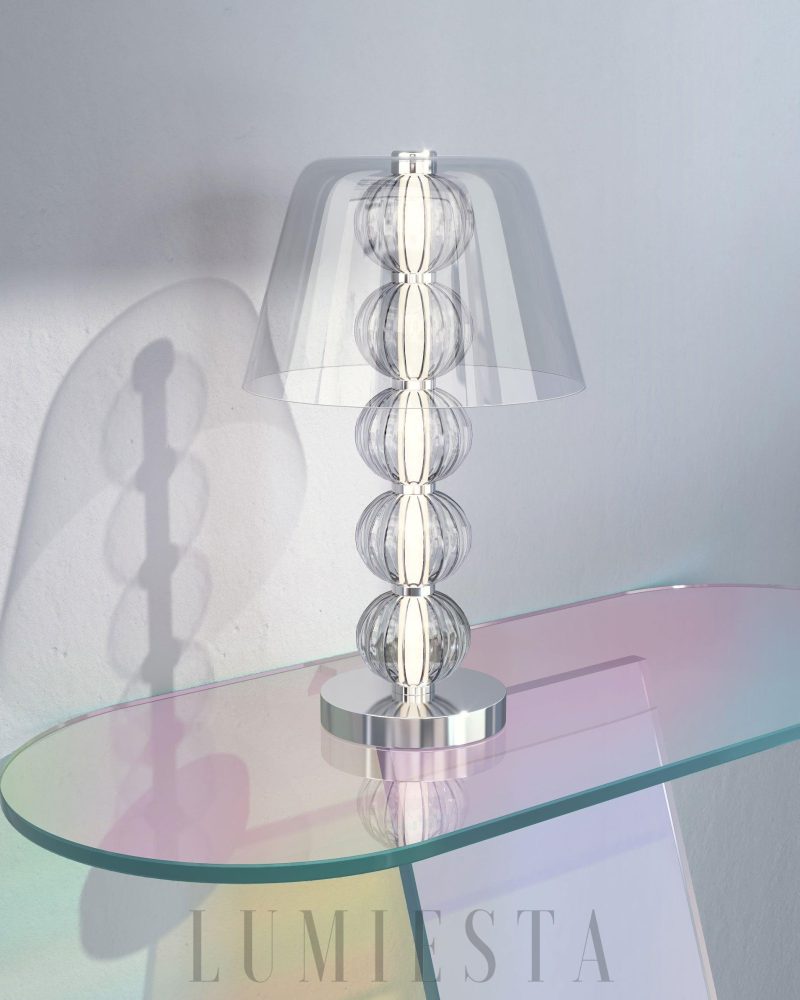 Lampa stołowa Amulet srebrna 26cm nowoczesny styl LED