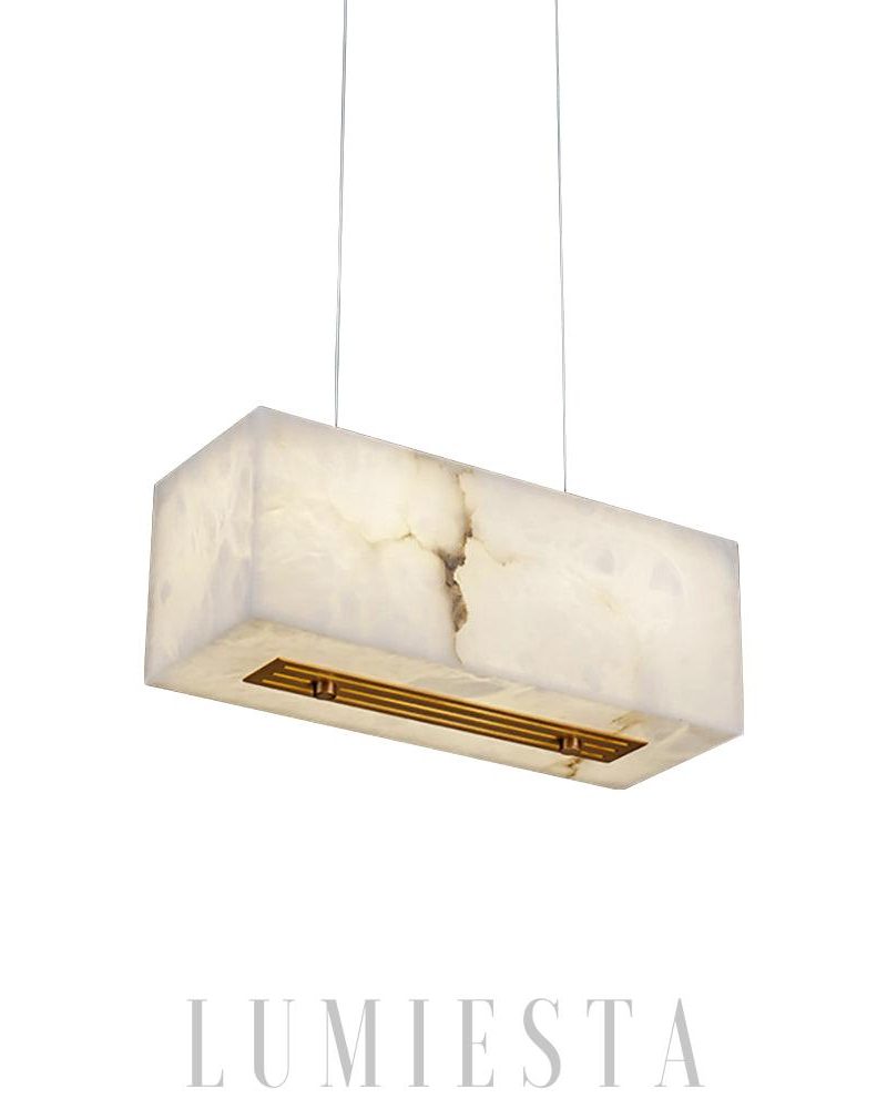 Alabastrowa prostokątna lampa wisząca w mosiądzu i bieli