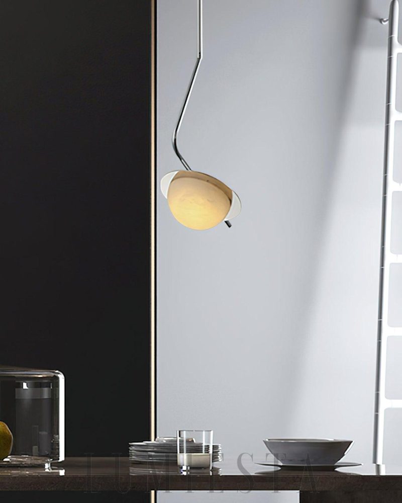 Lampa wisząca Alabaster Chic 20cm biała chromowana elegancka
