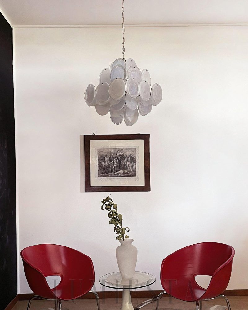 Lampa wisząca vintage Murano biały szklany żyrandol 49cm