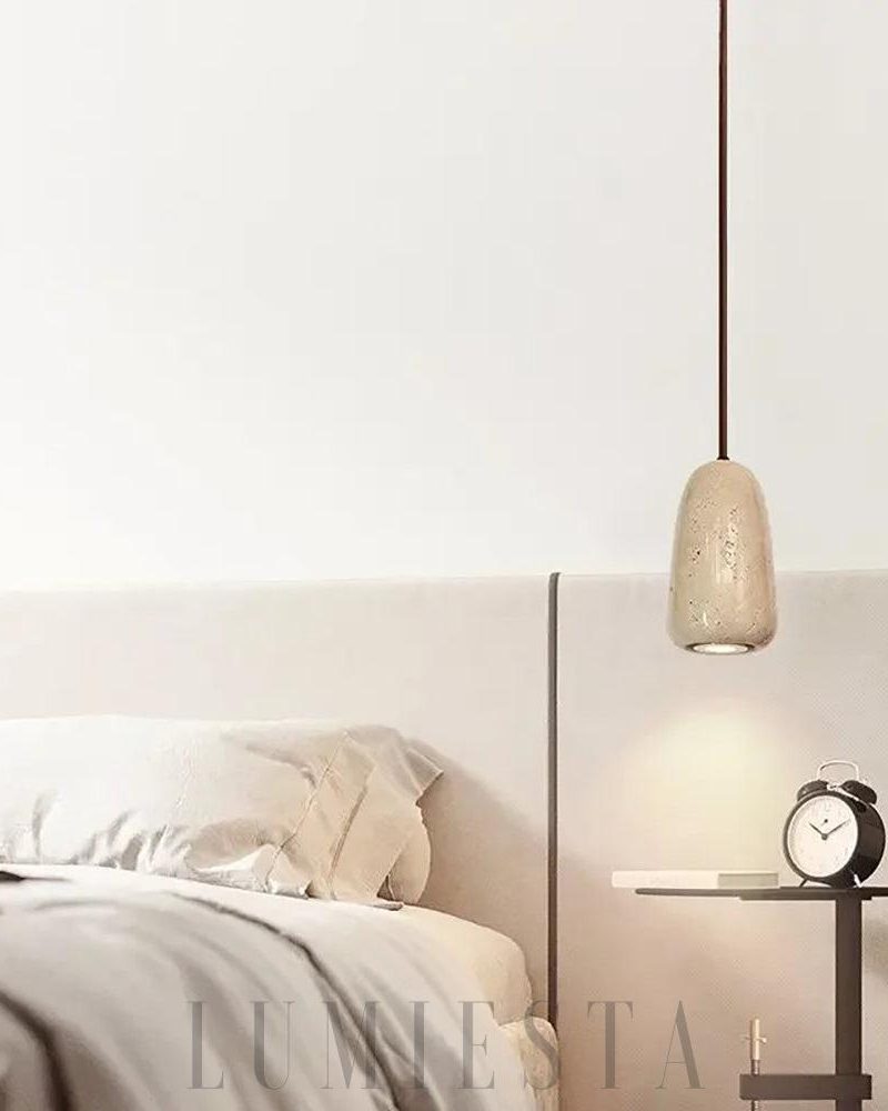 Beżowa cylindryczna lampa wisząca Travertine z ciepłym światłem