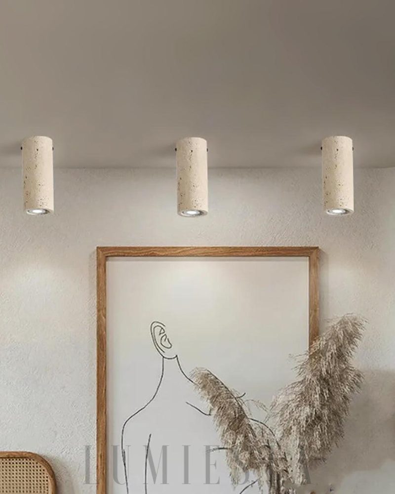 Lampa sufitowa cylindryczna Wabi Sabi z trawertynu beżowa