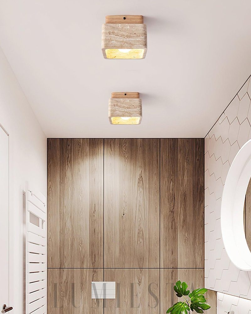 Lampa sufitowa Cube Terra z trawertynu w minimalistycznym stylu