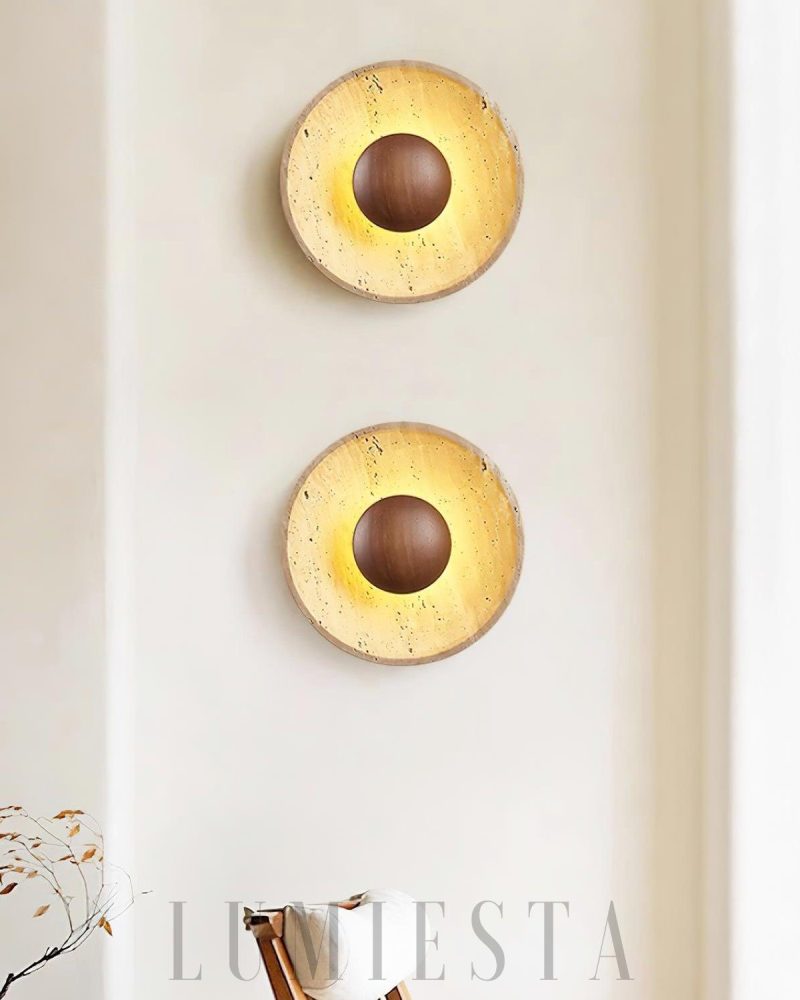 Lampa Ścienna Halo z Travertynu Okrągła Beżowa 25cm