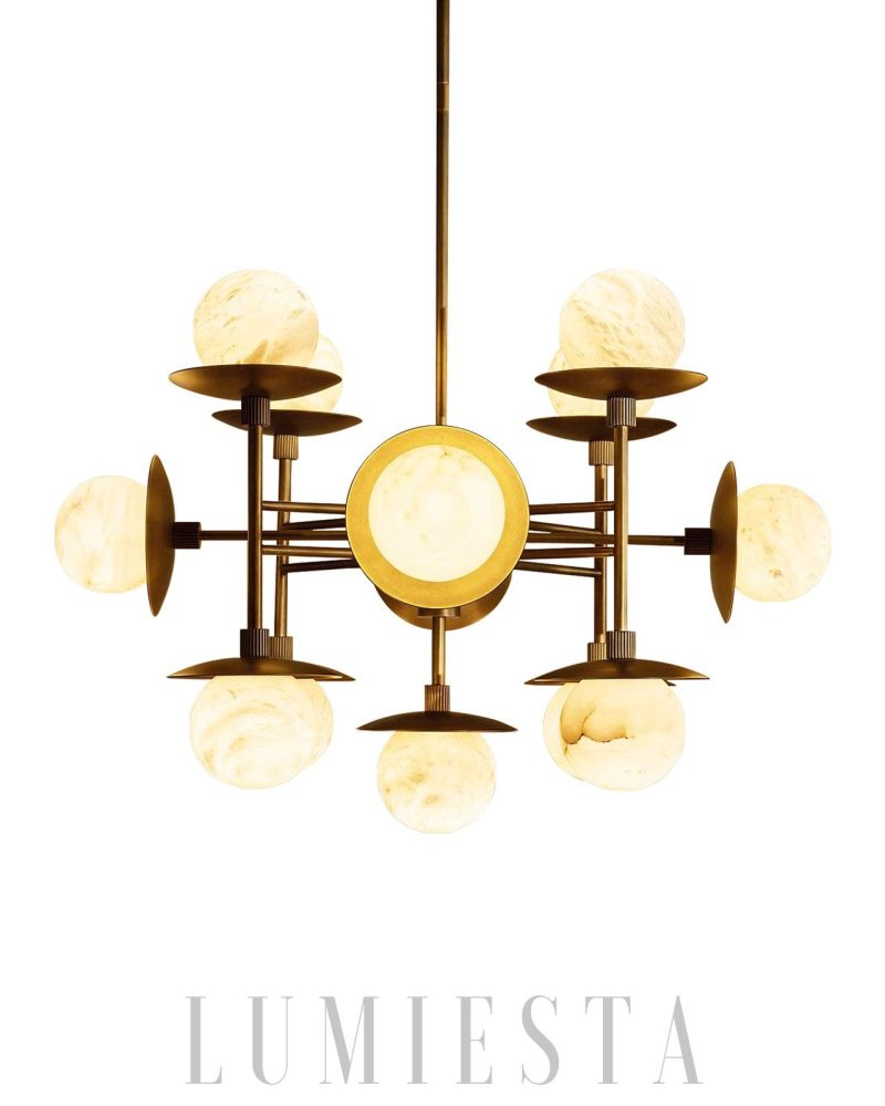 Lampa wisząca Alabaster Cara okrągła brązowa z alabastrem 60cm