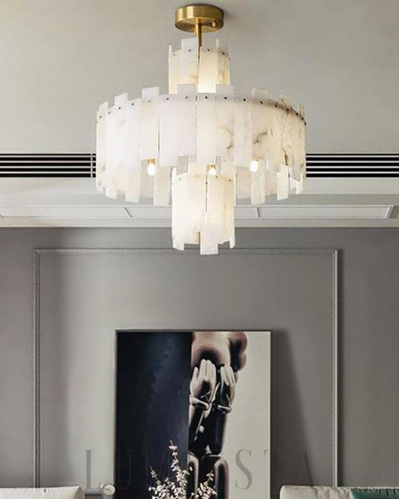 Nowoczesny żyrandol okrągły Alabaster Regina w mosiądzu 60cm 80cm 100cm