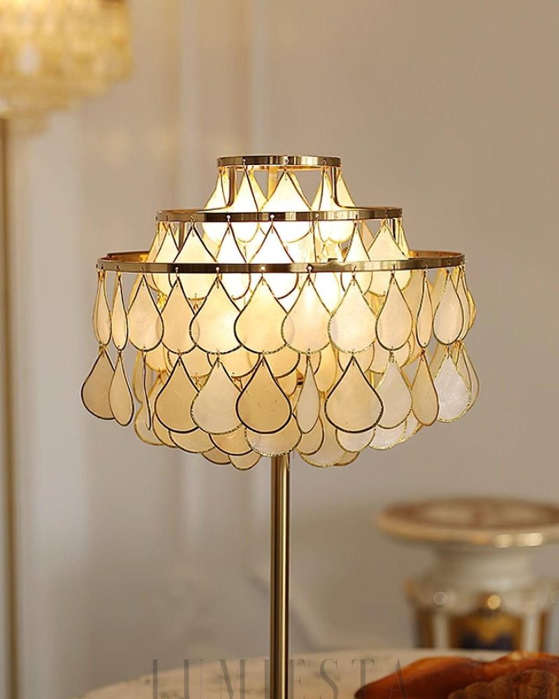 Lampa stołowa Shell Teardrop Złota 30cm Elegancki Design