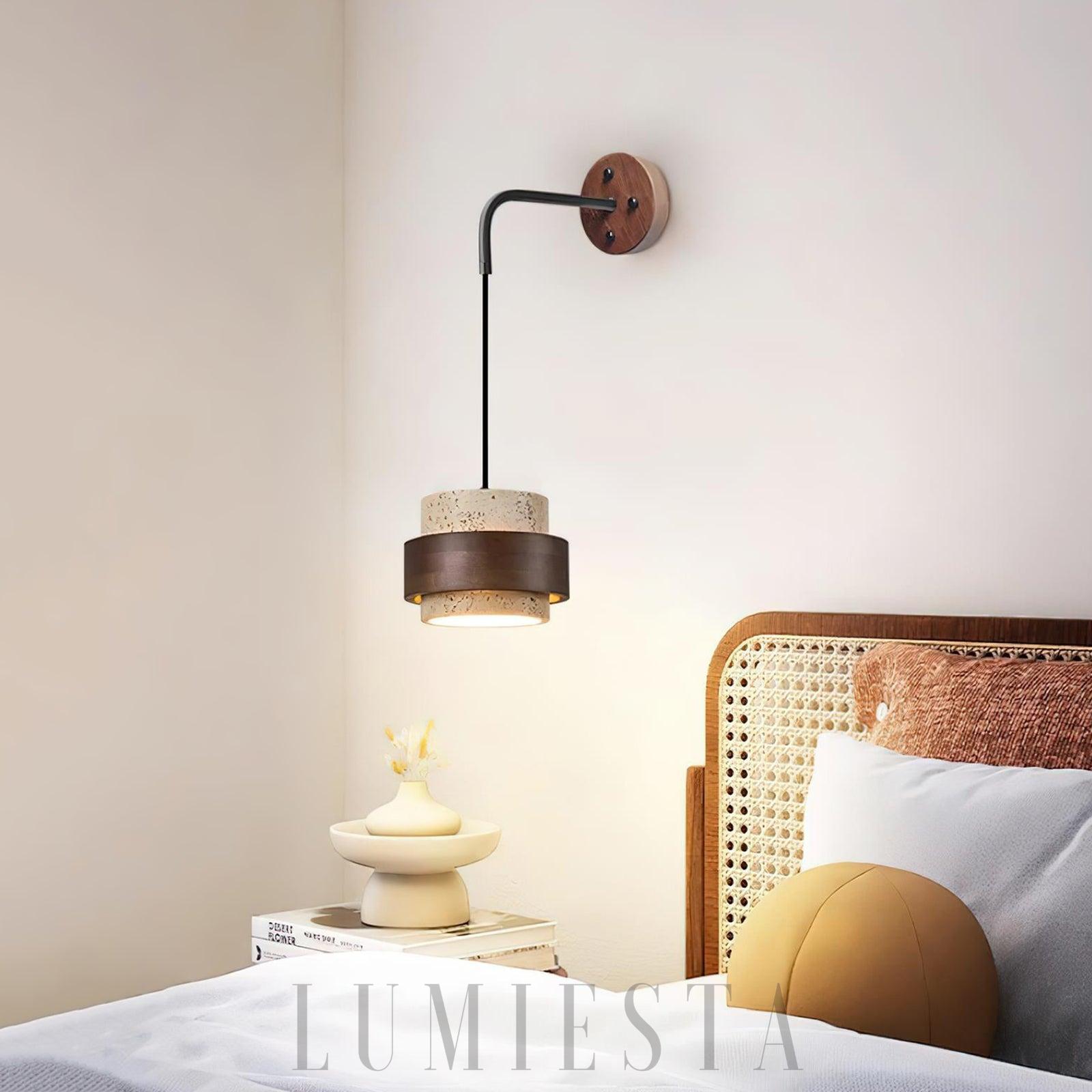 Lampa Ścienna Cylinder Stonova z Travertynu Beżowa z Orzechem
