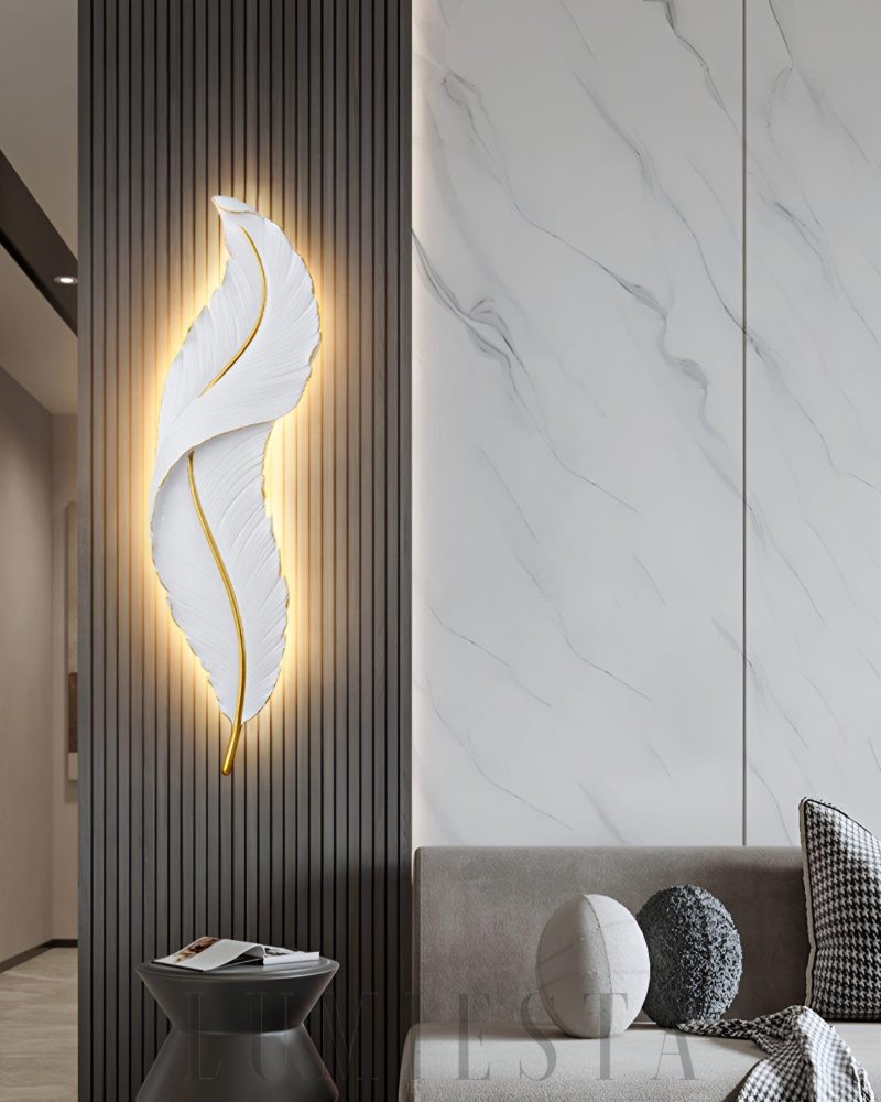 Lampa Ścienna Pióro Biała i Złota Nowoczesny Styl 24cm 91cm