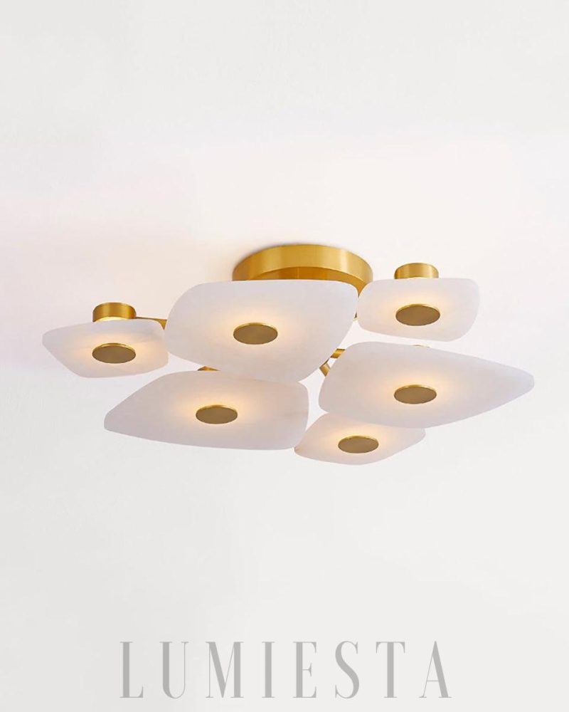 Lampa sufitowa Alabaster Holmdel w złotej ramie 70 5cm