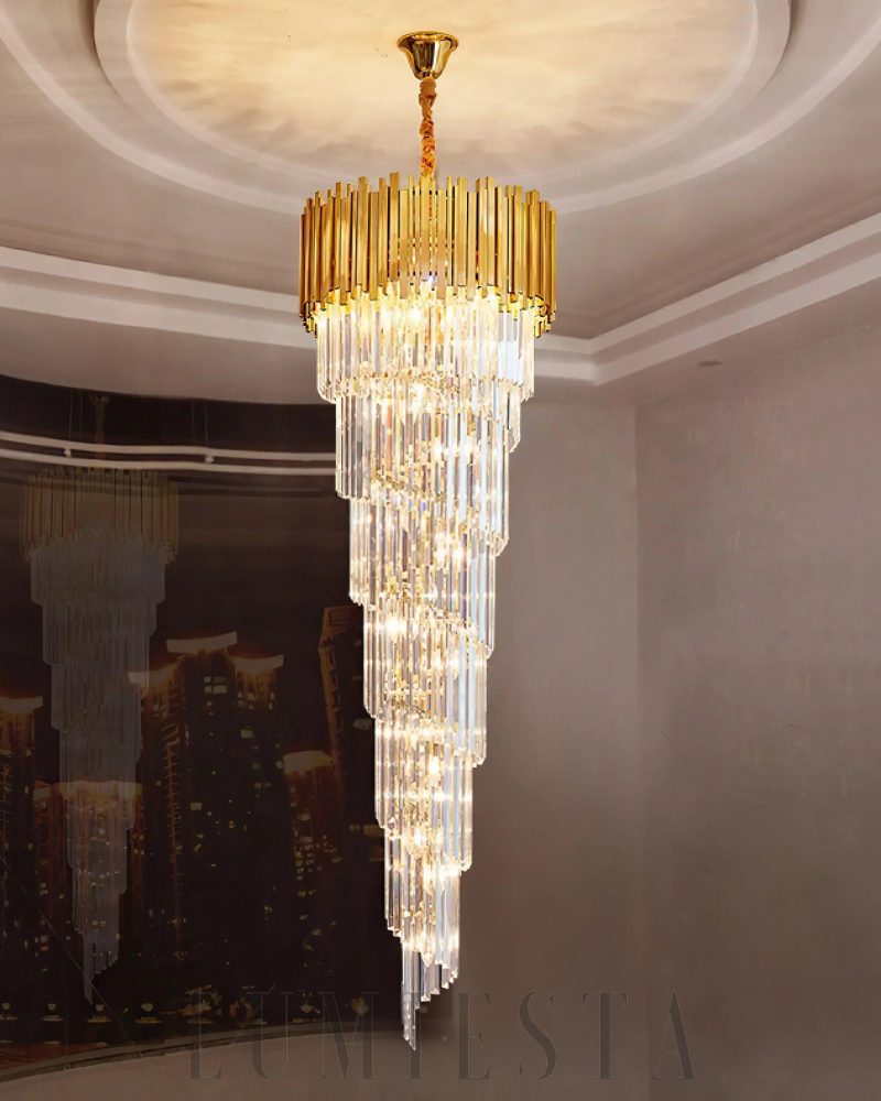 Luksusowy żyrandol kryształowy złoty 119cm w nowoczesnym stylu