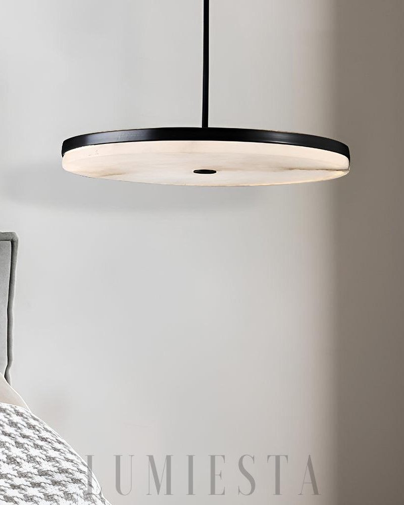Lampa wisząca Manhattan Alabaster okrągła czarna biała 20 25 30 cm