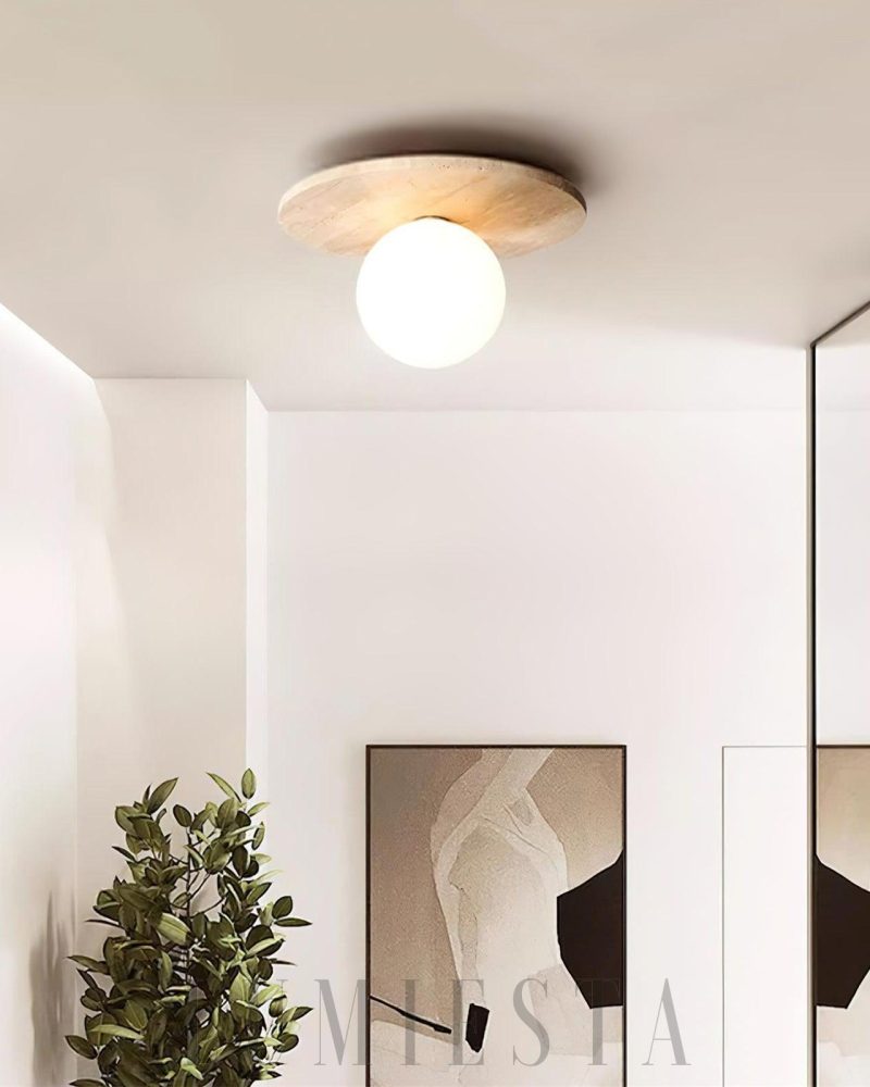 Beżowa lampa sufitowa Tanner Disc z travertynu 25cm