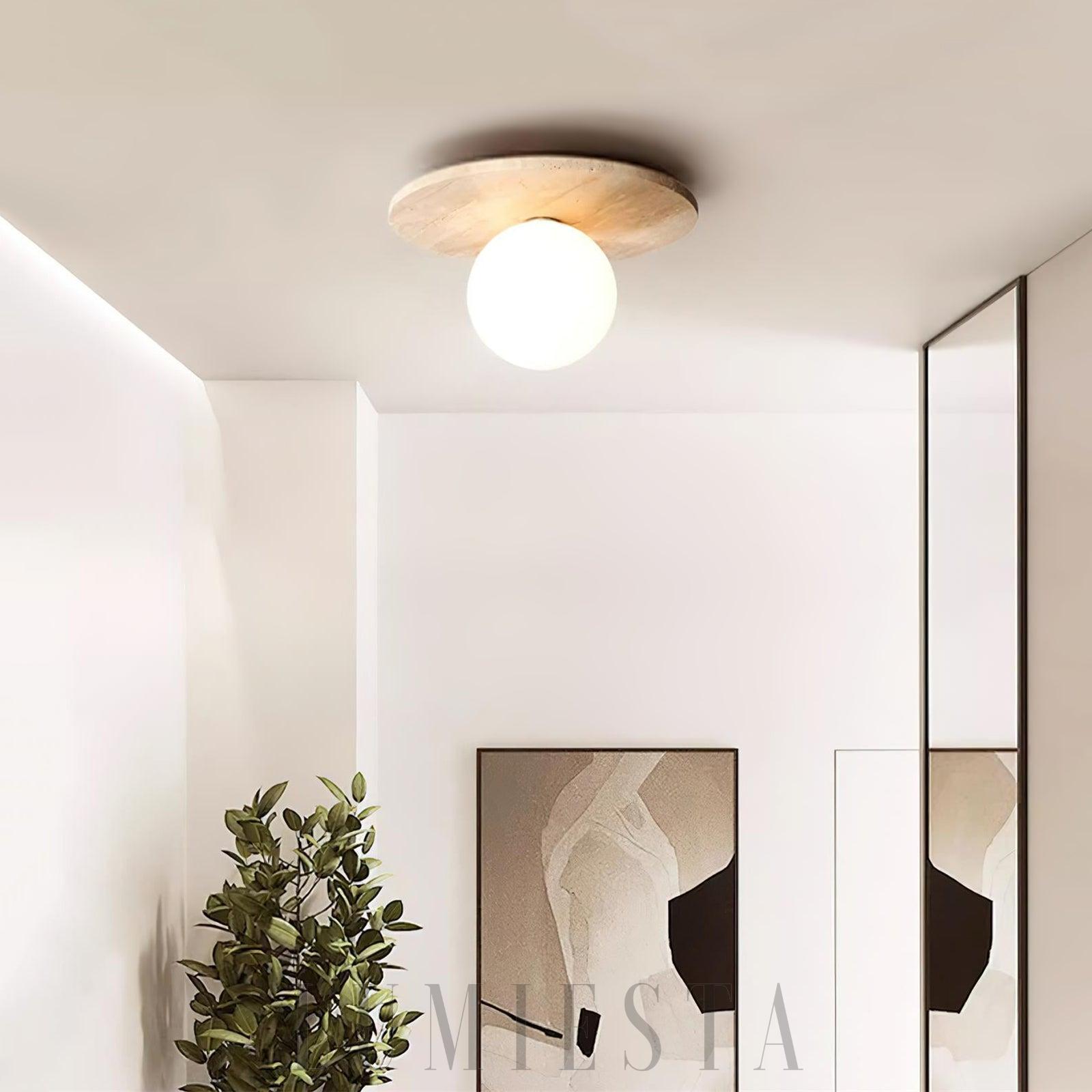 Beżowa lampa sufitowa Tanner Disc z travertynu 25cm