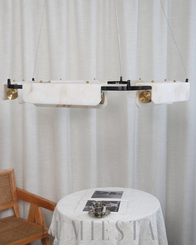 Lampa wisząca Delia prostokątna alabastrowa czarna biała 60cm 80cm