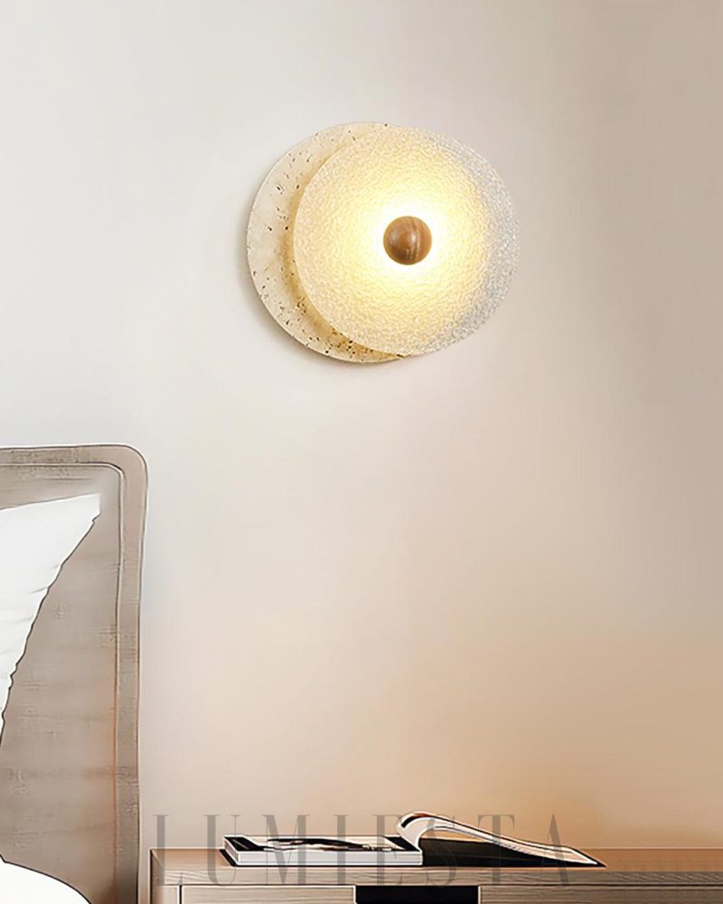 Lampa ścienna Aurora w kształcie okrągłym z travertynu 33cm